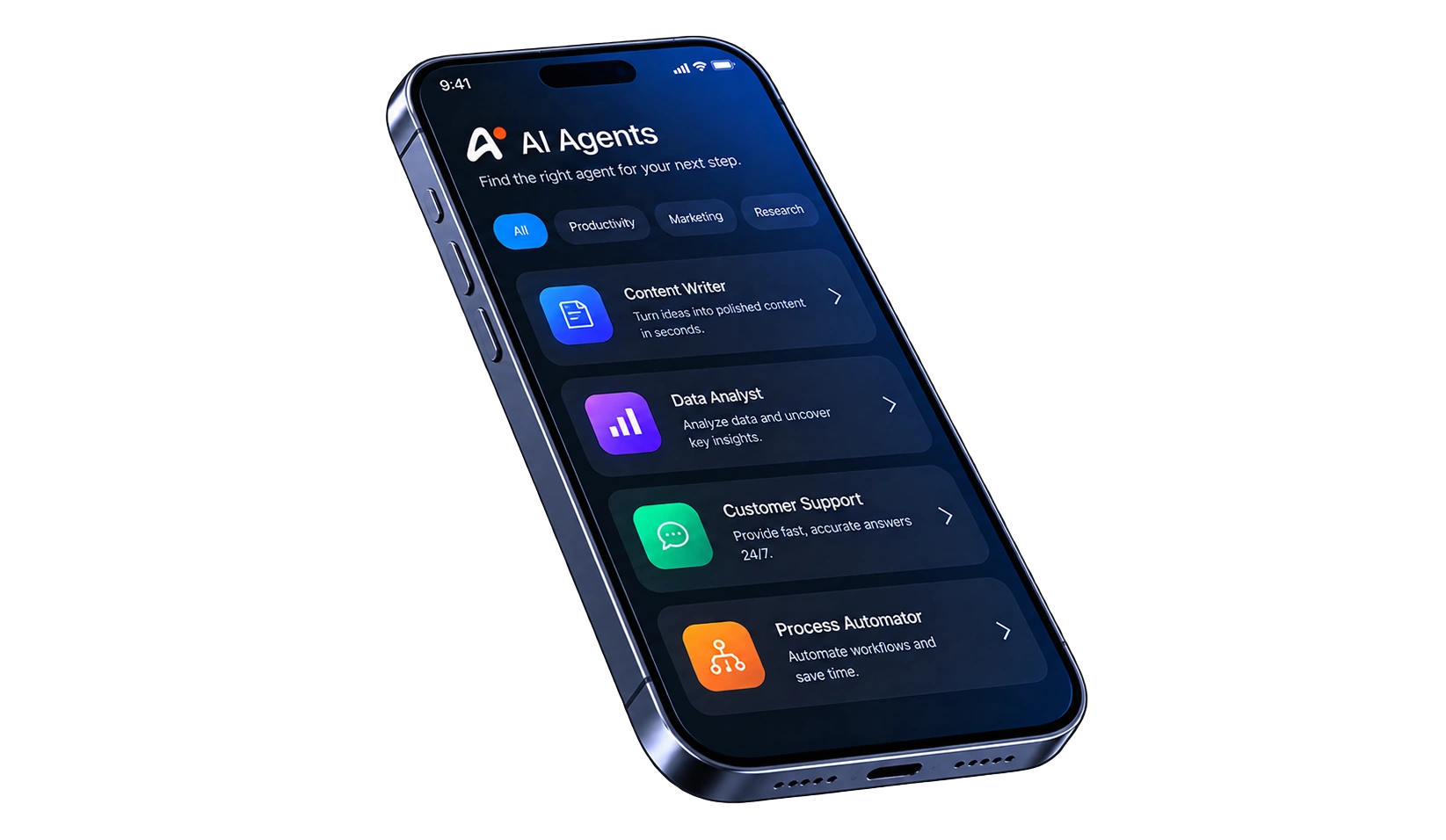 App da AiVA no telemóvel, disponível em português, inglês e espanhol